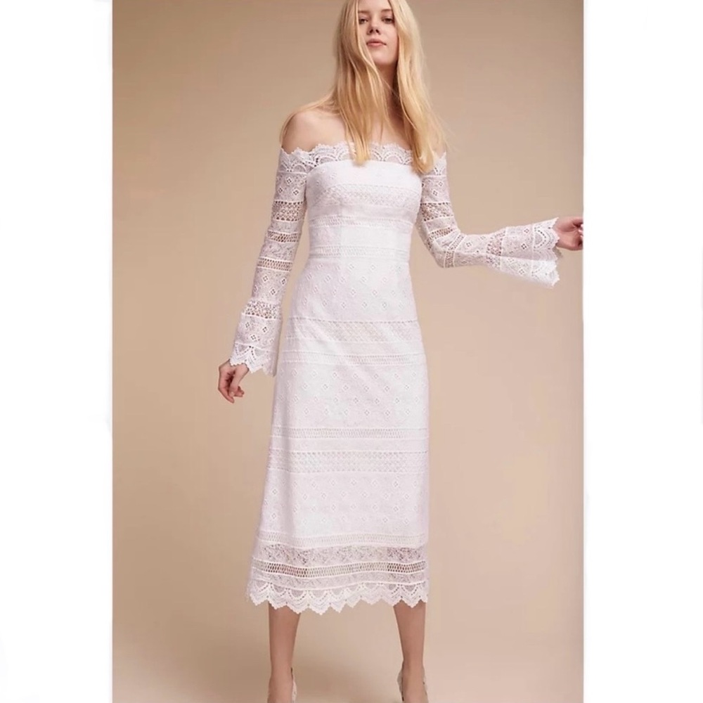 BHLDN x AMUR White Lace Midi Dress, Like New! (Abriana Dress by Anthropologie)